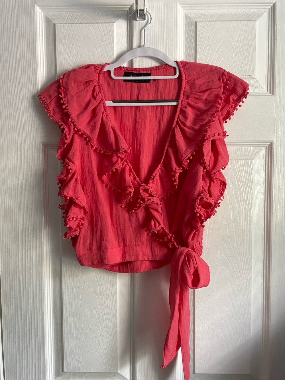 fab'rik Coral Pink Ruffle Wrap Top